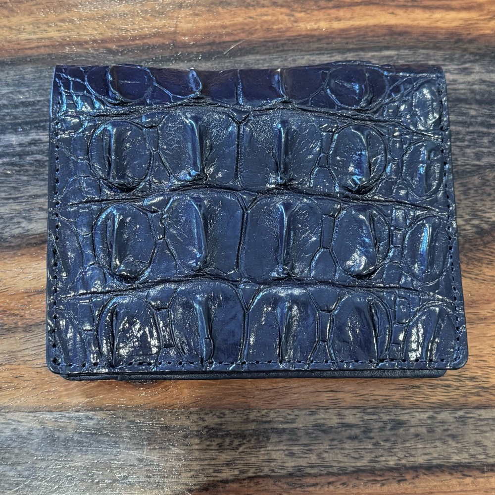 Genuine Croc Leather Wallet Dark Cobalt Color - Picture 2 of 12